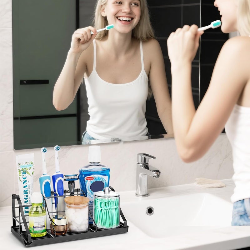 Chintu Bathroom Countertop Organizer - Detachable 7 Slots Kids Electric Black Toothbrush and Toothpaste Holder Drainage Tray for Bathroom Accessories Organization Counter Vanity Sink Storage - Image 2